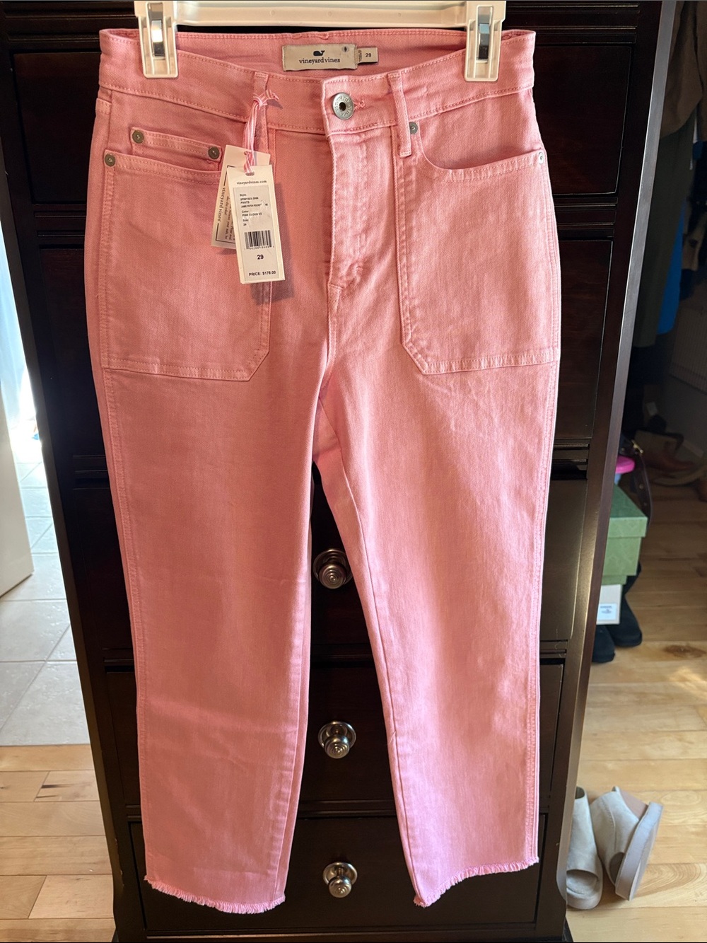 Vineyard Vines Pink High-Rise Cropped Jeans with Patch Pockets